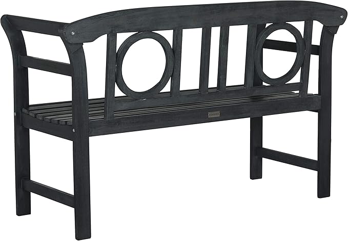 Safavieh PAT6743K Outdoor Collection Moorpark Grey 2 Seat Bench, Dark Slate Gray