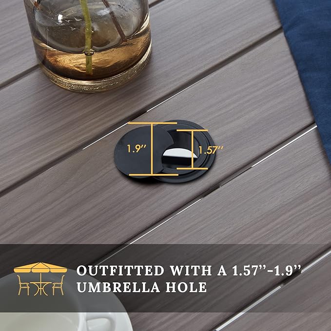 VICLLAX Round Patio Table with Adjustable Umbrella Hole, All Weather Outdoor Round Dining Table for Lawn Garden - Photo 4