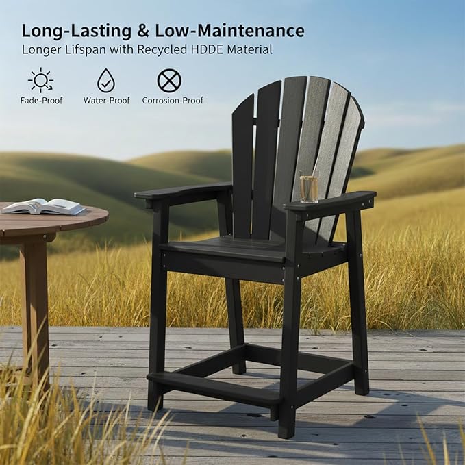 OTSUN Tall Modern Adirondack Chairs Set of 4, All Weather HDPE Bar Height Adirondack Stools Widened Durable Design for Porch Patio Yard Lawn Fire Pit Bistro Basement Indoors & Outdoors