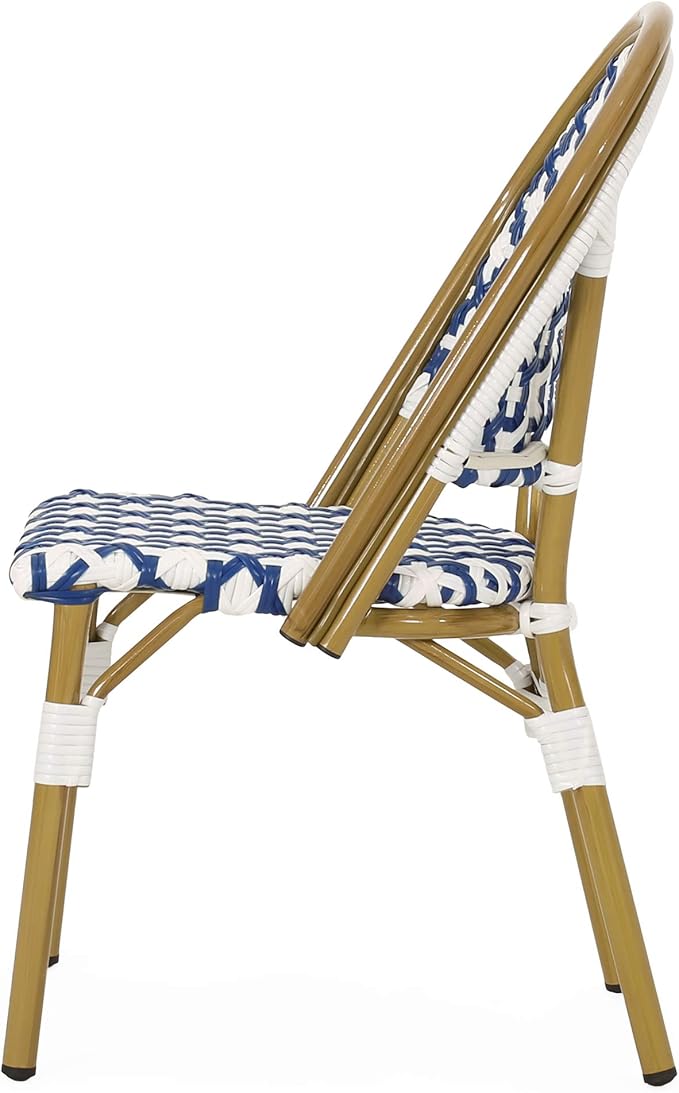 Christopher Knight Home Anastasia Outdoor French Bistro Chair (Set of 4), Blue + White + Bamboo Print Finish - Photo 9
