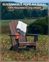 Folding Adirondack Chair –Recyclable HDPE Outdoor Adirondack Patio Chair with Cup Holder, Wood Texture & Umbrella Hole - Photo 3