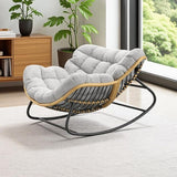 Oversized Rocking Chair, Outdoor/Indoor Patio Papasan Rocker with Thick Cushion - Photo 3