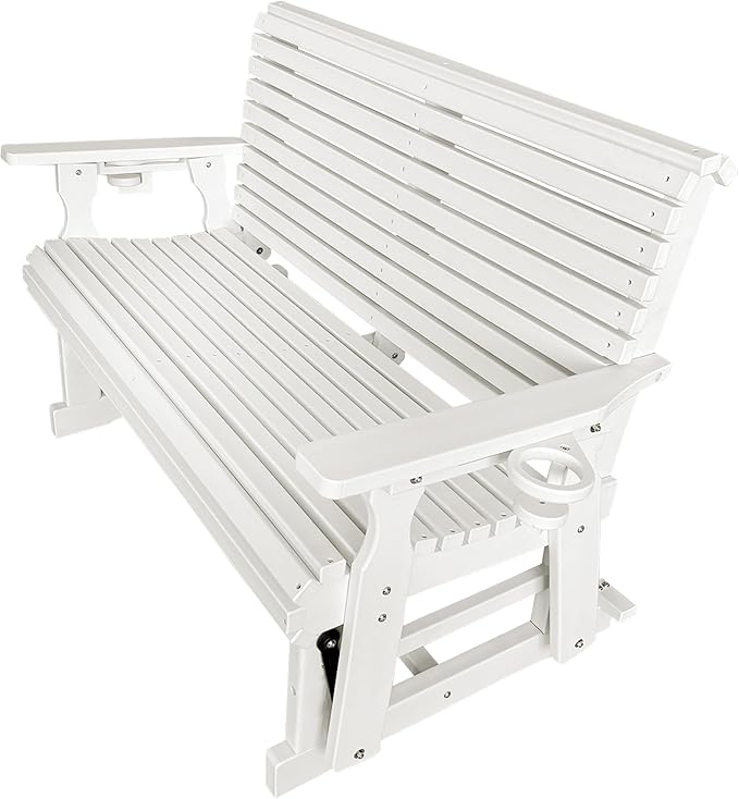HDPE Patio Glider, Poly Lumber Weather-Resistant Outdoor Glider Bench, for Patio, Porch, Yard (Ivory White, 2-Seater)