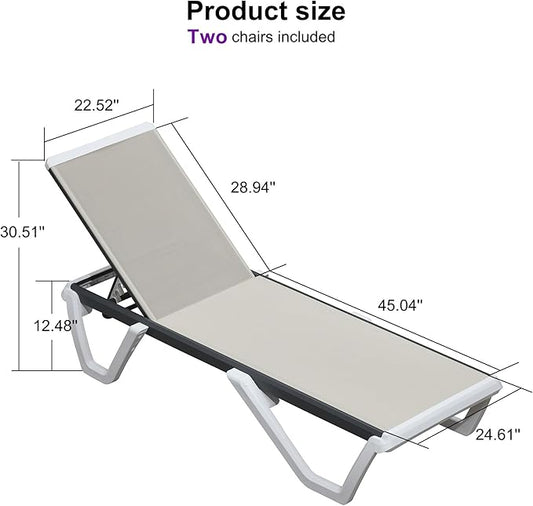 PURPLE LEAF Outdoor Chaise Lounge Set of 2 Plastic Pool Lounge Chair with Aluminum Frame Stackable Poolside Tanning Chairs for Beach Deck Yard Sunbathing, Khaki