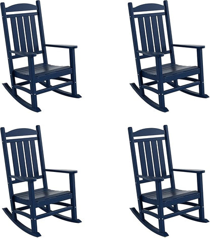 WestinTrends Malibu Malibu Outdoor Patio Poly Classic Porch Rocking Chair (Set of 4), Navy Blue