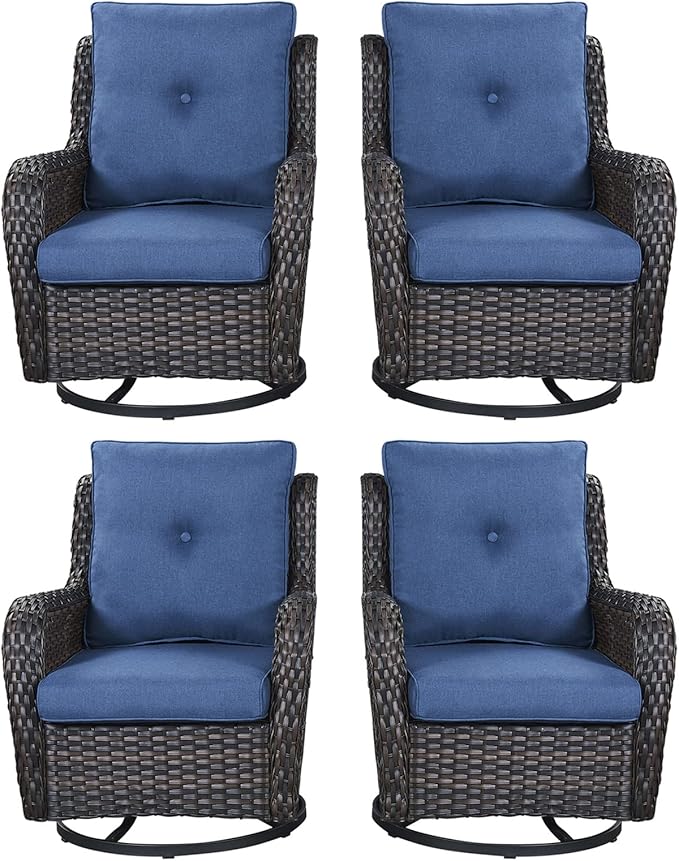Rilyson Wicker Rocking Chair Swivel Chairs - 4 Piece Rocker Patio Chairs Set Rattan Rocking Chair for Outdoor Porch - Photo 1