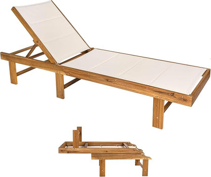 JONATHAN Y LNG1103A Lagunan 77.17"x26.38" Modern Minimalist Foldable Adjustable Wood Chaise Outdoor Lounge Chair, for Pool, Deck, Poolside, White/Natural