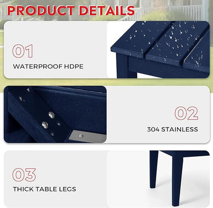 Costaelm Adirondack Outdoor Coffee Table, HDPE Drink Table Weather Resistant, Patio Porch Accent Balcony Table Outdoor End Table for Pool, Seaside, Backyard, Navy Blue