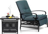 SUNCROWN Outdoor Recliner Chair Patio Adjustable Recliner Chair and Side Bistro Table with Umbrella Hole, Peacock Blue - Photo 1