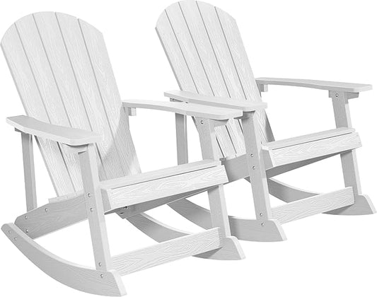 YEFU Outdoor Rocking Chair Set of 2,Adirondack Rocking Chair,Patio Rocker Chair with Wide Back,Oversized Rocker Chair Look Like Real Wood, for Lawn, Porch, Backyard, Indoor and Garden(White)