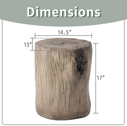 SUNBURY Stump Side Table, Concrete Side Table Coffee Log End Table,Patio Faux Wooden, Light Grey Stool Prop Plant Stand Holder for Garden Household Living Room