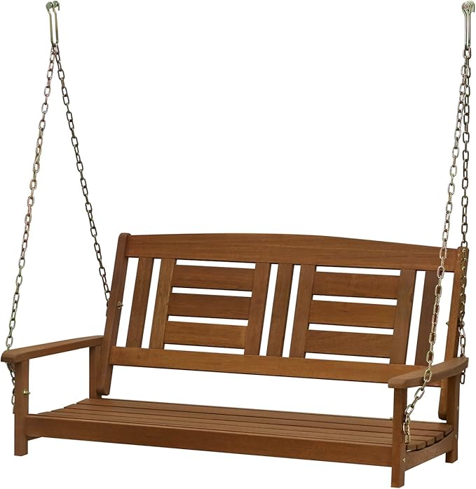 Furinno Tioman Hardwood Patio / Garden / Outdoor 4ft Porch Swing, 2 Seater with Hanging Chains, Natural - Photo 1