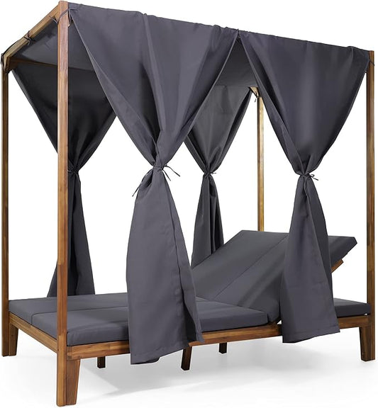 Christopher Knight Home Kinzie Outdoor DAYBED, Dark Grey + Teak Finish