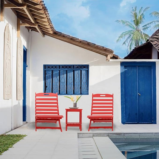 IVY&LANE Portable Xavier-Chairs Set of 2 | Folding-Adirondack-Chair | Wave | HDPE Plastic | Limited Edition | Red | All-Weather Resistant | for Outdoor Fire-Pit Patio Lawn Beach Poolside