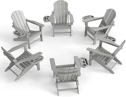 Adirondack Chair Set of 6, HDPE Folding Adirondack Chair with Multifunctional Cup Holder, Weather Resistant Fire Pit Chair for porches, patios, poolsides, Decks.