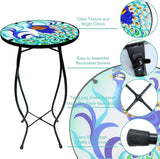 2PCS 12 Inch Small Outdoor Side Table with Colorful Peacock, Glass Mosaic Patio Table Indoor - Photo 4