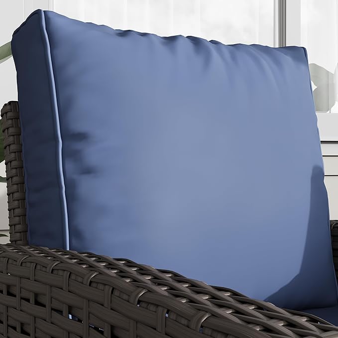 2 Pieces Patio Furniture Set, Outdoor Wicker Chairs Set of 2, All Weather High Back Rattan Chairs, Seating Club Chair Porch Chairs Set with Cushions for Balcony Porch Deck, Blue