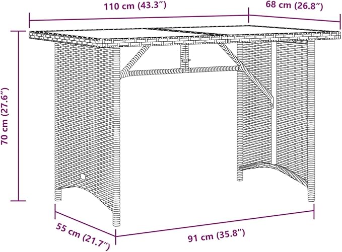 Garden Table, Durable Weather-Resistant PE Rattan Frame Solid Acacia Wood Tabletop, Stable Powder-Coated Steel Frame - Photo 2
