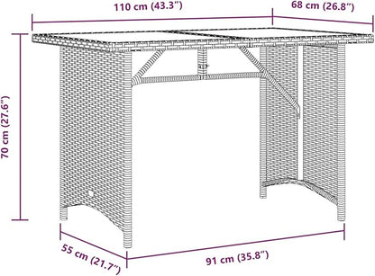 Garden Table, Durable Weather-Resistant PE Rattan Frame Solid Acacia Wood Tabletop, Stable Powder-Coated Steel Frame, for Outdoor Dining Balcony Patio