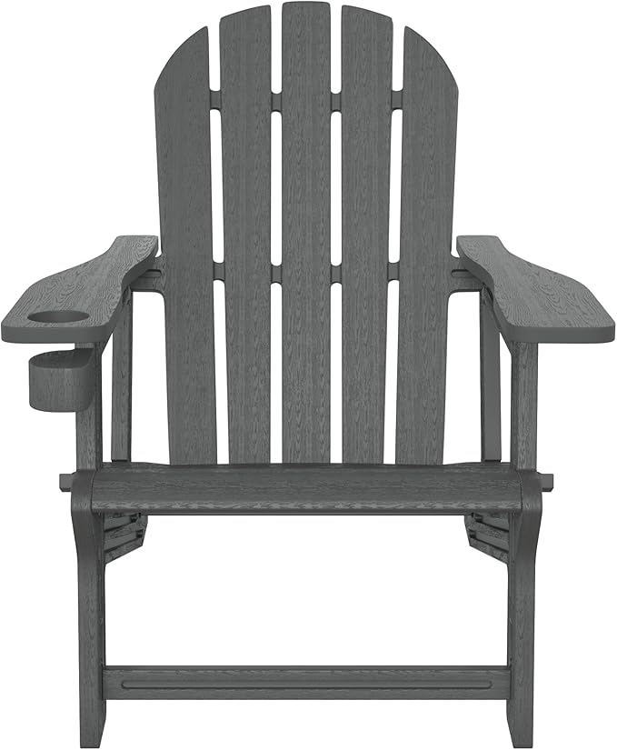 WestinTrends Tool-Free Assembly Outdoor Patio HDPE Plastic Adirondack Chair with Cup Holder, Gray