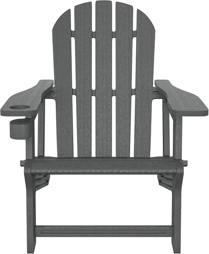 WestinTrends Tool-Free Assembly Outdoor Patio HDPE Plastic Adirondack Chair with Cup Holder, Gray
