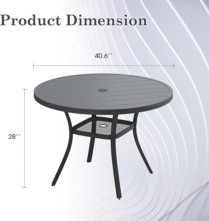 Outdoor Dining Table with Adjustable Umbrella Hole, 40.6" All-Weather Round Patio Dining Table for 4 - Photo 2