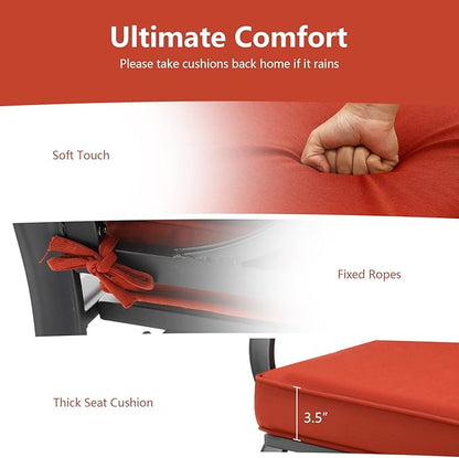 Giantex 2 Seats Glider Bench for Outside, Patio Glider Porch Loveseat w/Cushions & Powder Coated Steel Frame, Double-Seat Outdoor Glider for Patio, Garden, Backyard (Red)