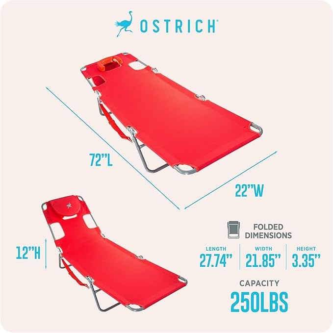 Ostrich the Original Chaise 72 x 22 Inch Lounge Portable Reclining Lounger, Outdoor Patio, Beach, Lawn, Camping - Photo 3