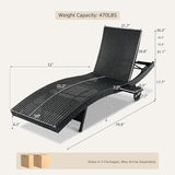 Set of 4 Black Outdoor Chaise Lounge Chairs, Wicker Patio Lounge Chairs with Adjustable Backrest and Wheels - Photo 2