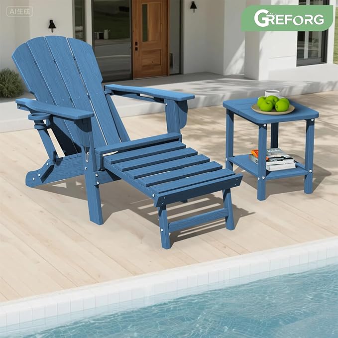 Patio Side Table, Small Rectangular HDPE Adirondack End Table for Outdoor Use in Pool, Garden, Lawn, Backyard,Navy