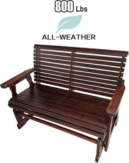 Fortune Candy Wooden Patio Glider with High Roll Back and Deep Contoured Seat, Solid Fir Wood, 2-Seater, Heavy Duty 800 LBS, 4 Feet (Rustic)