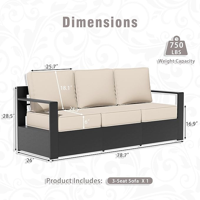 Outdoor Aluminum Furniture Set, 3-Piece Patio Conversation Set, 2 Chairs and 1 Sofa, All-Weather Metal Frame - Photo 3