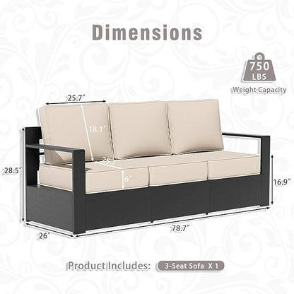 Outdoor Aluminum Furniture Set, 3-Piece Patio Conversation Set, 2 Chairs and 1 Sofa, All-Weather Metal Frame, 6" Thick Removable Cushions, Deep Setting for Garden, Poolside and Porch