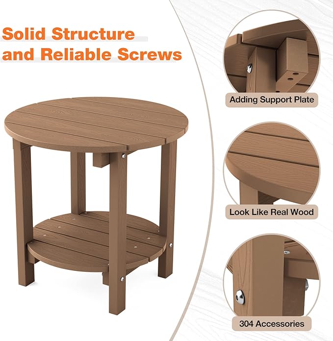 YEFU Adirondack Side Table Set of 2, 18" Double Outdoor Side Table, Poly Lumber end Table, Weather Resistant for Indoor, Patio, Pool, Porch, Backyard-Teak