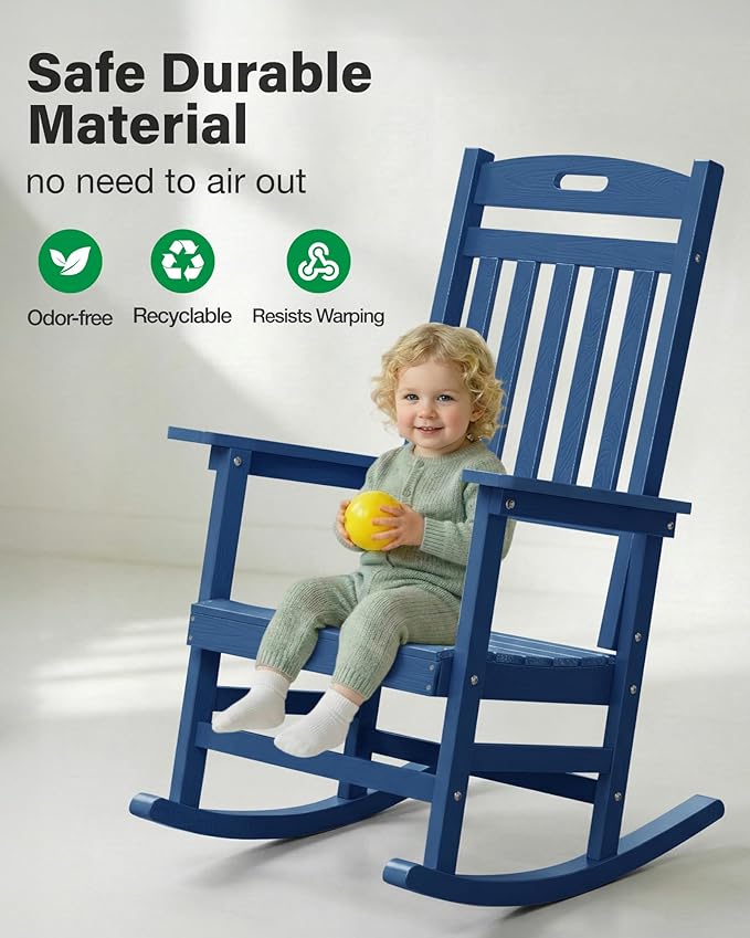 YEFU Porch Rocking Chairs Set of 4: Plastic Rocking Chairs for Outside, Weather Resistant for Patio, Waterproof, Rock smoothly, Navy Blue