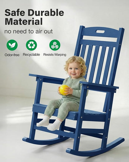 YEFU Porch Rocking Chairs Set of 2: Plastic Rocking Chairs for Outside, Weather Resistant for Patio, Waterproof, Rock smoothly, Navy Blue