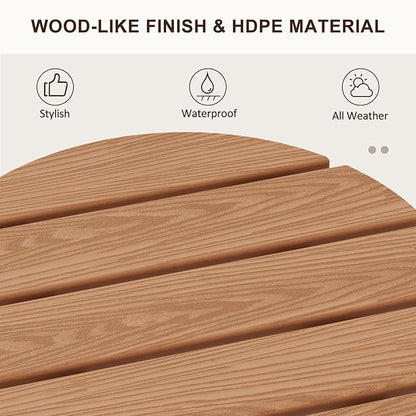 2 Tier Round Outdoor Side Table with Wood-Like Grain, HDPE Adirondack Table Patio Side Table, Weather Resistant End Table for Pool, Patio & Porch, Small Outdoor Table (Teak, Round)