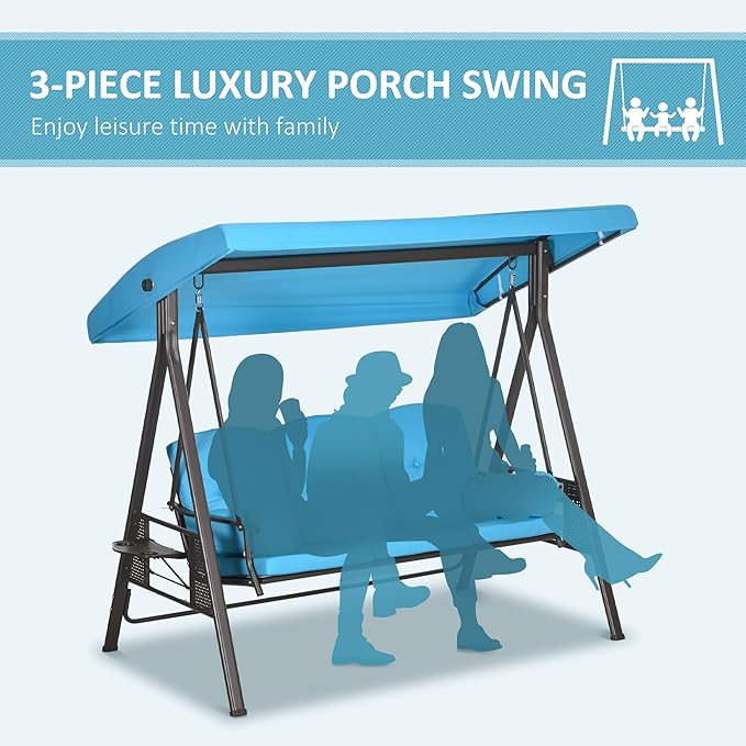 Outsunny 3-Seat Patio Swing Chair, Outdoor Porch Swing Glider with Adjustable Canopy, Removable Cushion - Photo 6