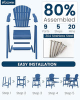 FOOWIN Tall Adirondack Chair Set of 4, All Weather HDPE Bar Height Adirondack Chair with Double Connecting Trays - Photo 8