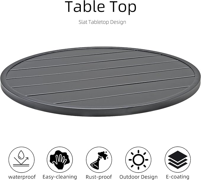 27.5 Inch Round Outdoor Metal Table for 2, Patio Bistro Table with Curved Legs, All Weather Slatted Table for Lawn, Garden, Balcony, Deck, Black