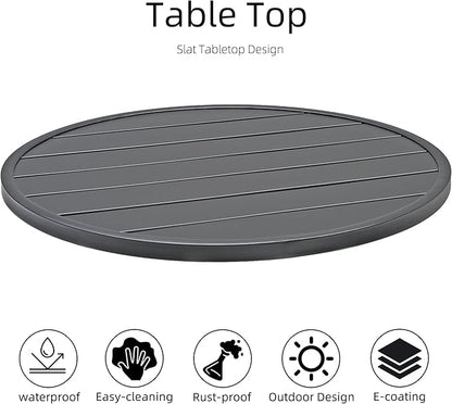27.5 Inch Round Outdoor Metal Table for 2, Patio Bistro Table with Curved Legs, All Weather Slatted Table for Lawn, Garden, Balcony, Deck, Black