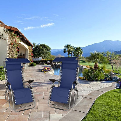 VINGLI Upgraded Zero Gravity Chair Lounge Outdoor Chairs with Folding Canopy Shade，Trays, Folding Patio Recliner Chairs for Backyard Poolside Garden (Blue)