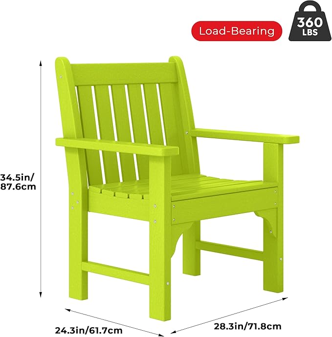 Costaelm Outdoor Dining Arm Chair, Patio HDPE Garden Dining Table Chair, Poly Lumber Waterproof Restaurant Bistro Farmhouse Chairs for Outside Porch Backyard, Lime