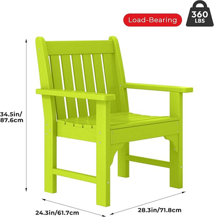 Costaelm Outdoor Dining Arm Chair, Patio HDPE Garden Dining Table Chair, Poly Lumber Waterproof Restaurant Bistro Farmhouse Chairs for Outside Porch Backyard, Lime