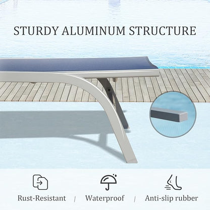 Domi Outdoor Chaise Lounge Chair with Wheels, Patio Lounge Chairs for Outside Set of 3, Sturdy Metal Frame with 5 Adjustable Position Recliner for Porch, Beach,Pool, Yard, Navy Blue