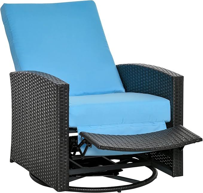 Outsunny Outdoor Wicker Swivel Recliner Chair, Reclining Backrest, Lifting Footrest, 360° Rotating Basic - Photo 1