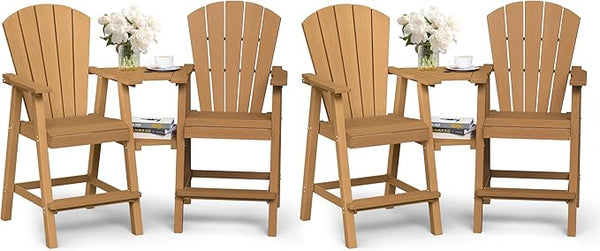 Ciokea Tall Adirondack Chairs Set of 4, HDPE Outdoor Adirondack Bar Stools with Double Connecting Tray - Photo 1