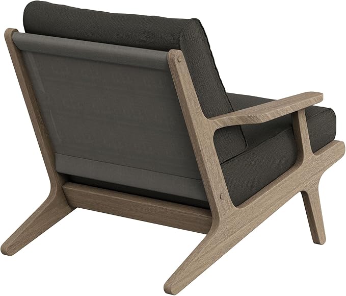 Modway Saratoga Teak Outdoor Lounge Chair in Flint Gray – Oversized Patio Accent Armchair with Wood Frame and Weather-Resistant Cushions
