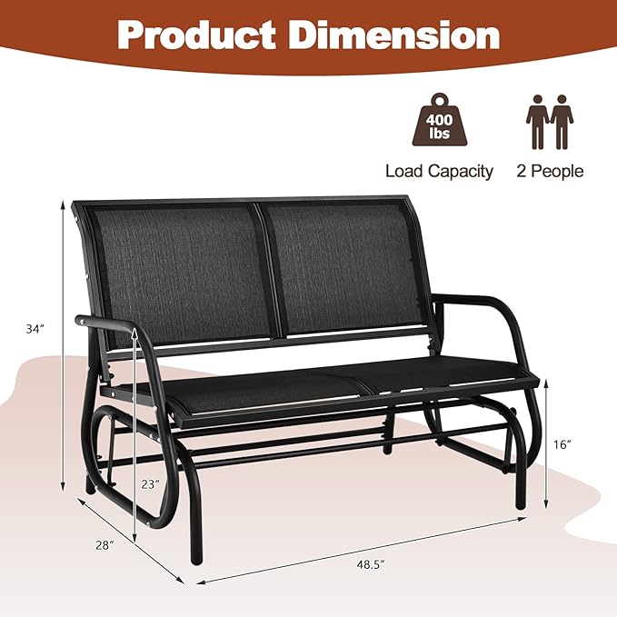 DORTALA 48'' Outdoor Patio Swing Glider Bench Chair, Cozy Patio Bench for 2 People - Photo 3