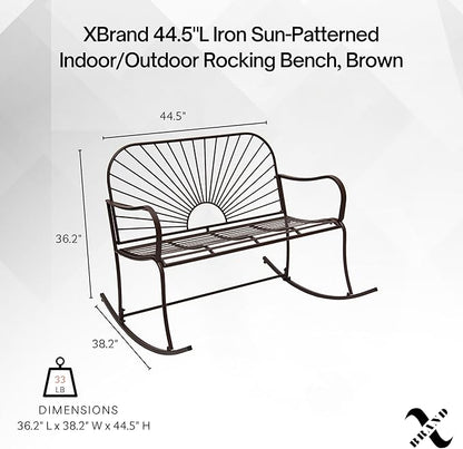XBrand 44.5" L Iron Sun-Patterned Seat for Two Indoor/Outdoor Rocking Glider Bench, Durable Patio Glider Bench, Brown
